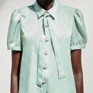 Zara satin effect collared jewel button blouse with ties